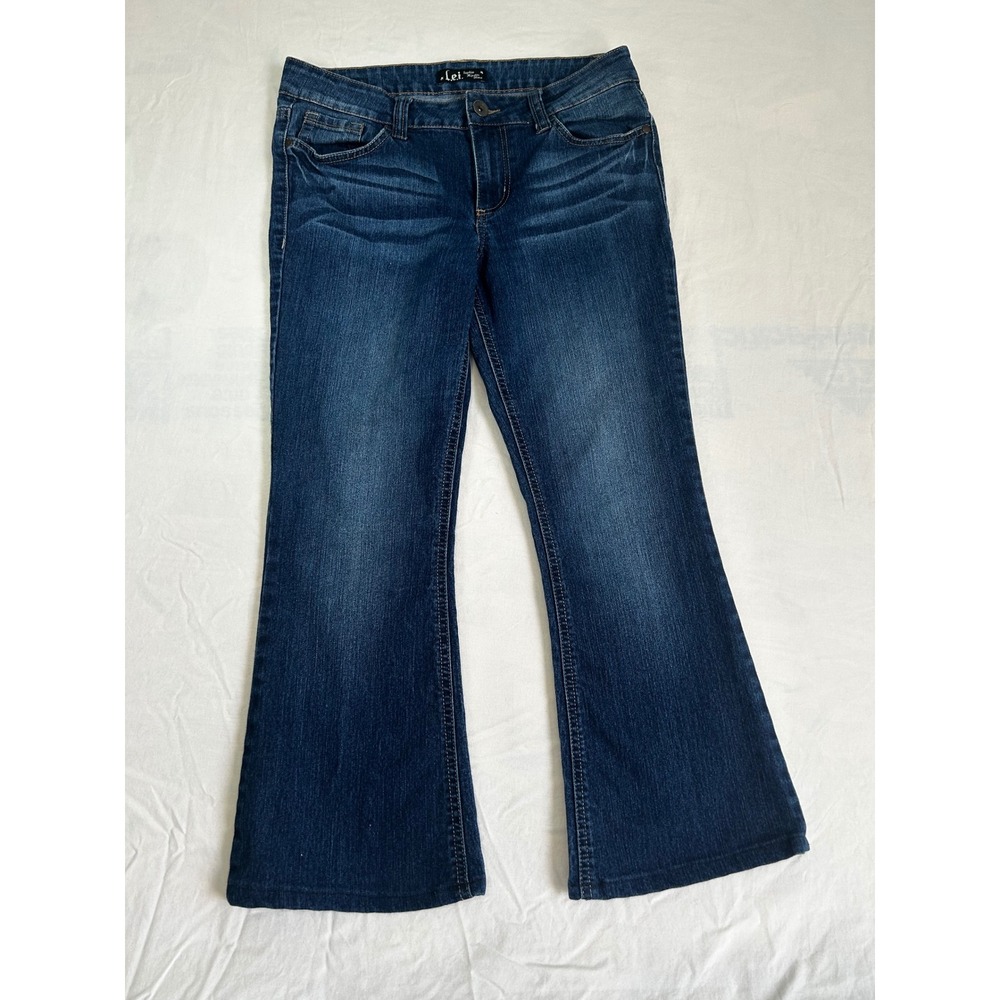 L.E.I. Vintage Sophia Hipster Flare Jeans Dark‎ Wash Junior Size 9  Low Rise